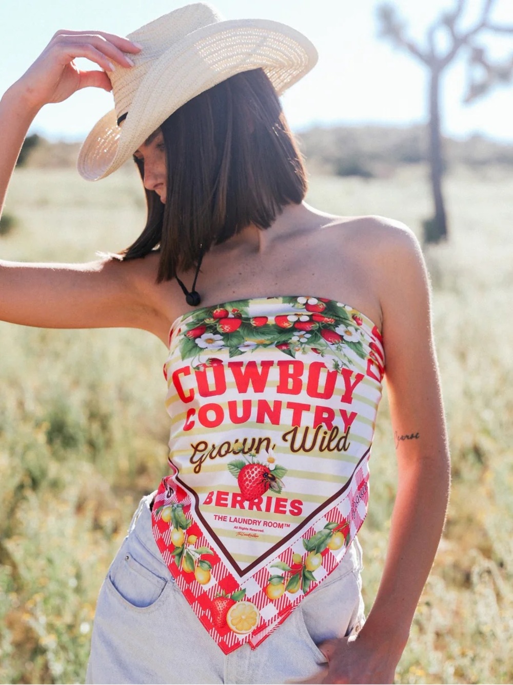 Cowboy Country Grown Wild Berries - Silky Bandana - Red Gingham
